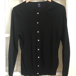 GAP Black Cardigan Sweater with Crystal/Gem Buttons and Sash - Size L